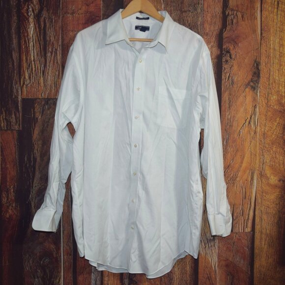 LANDS' END Men's 18.5 - 36T Traditional Fit No Iron Supima Pinpoint Dress Shirt - Picture 1 of 6